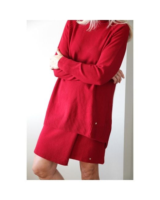 tirillm Red Abby A Line Long Turtle Neck Pullover