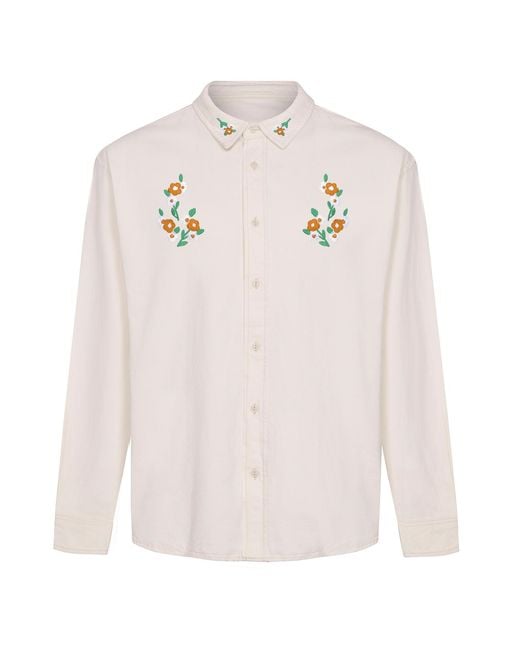 INGMARSON Pink Floral Embroidered Organic Cotton Shirt Ecru for men