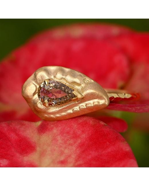 Emma Chapman Jewels Yellow Pear Shaped Diamond Embossed Ring