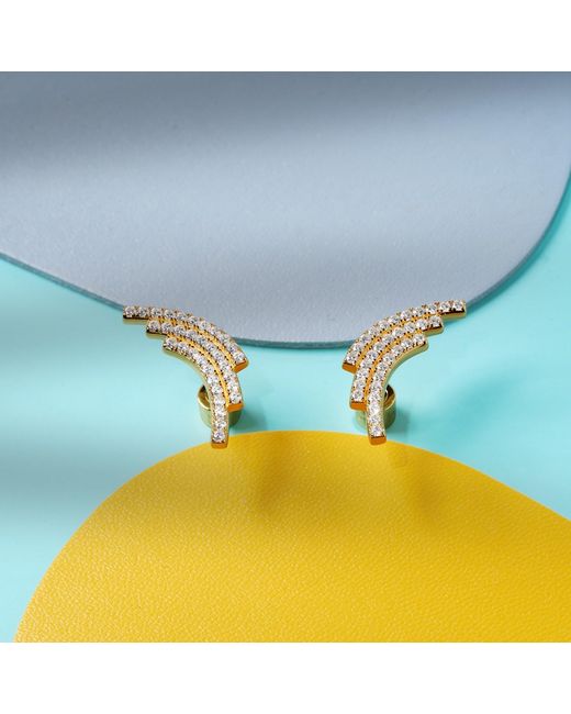 Meulien Metallic Sequenced Triple Arc Earrings With Pave Cz