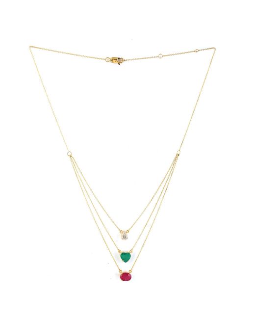 Artisan Metallic Diamond, Emerald & Ruby Layered Necklace