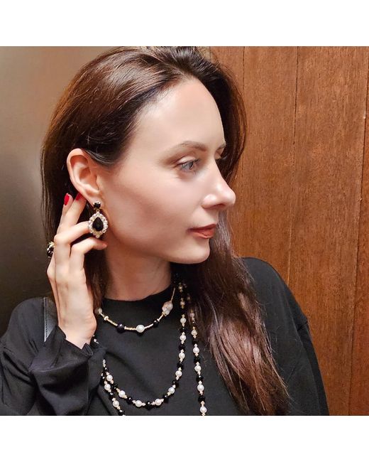 Farra Black Agate Settings Statement Earrings