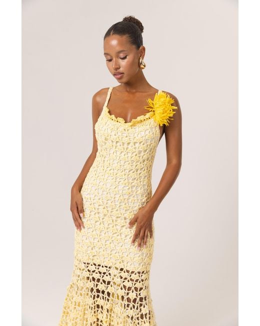 Andreeva Yellow Butter Chrysanthemum Midi Handmade Crochet Dress