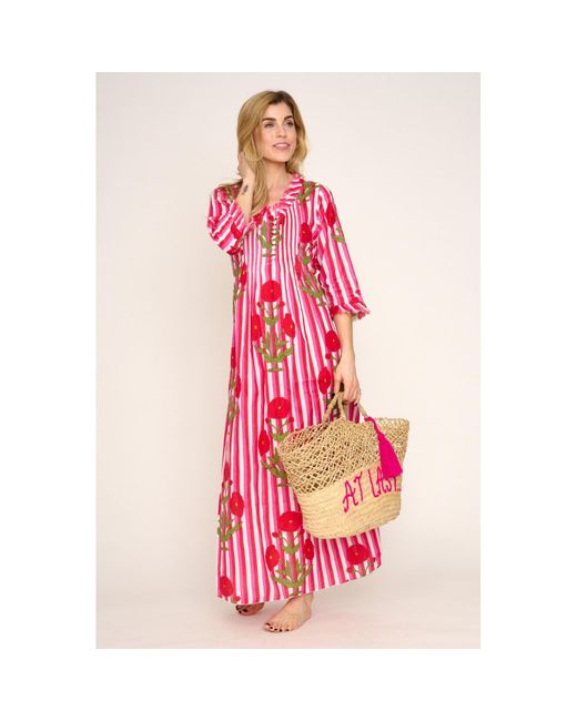At Last Red Cotton Marigold Dress In Pink &