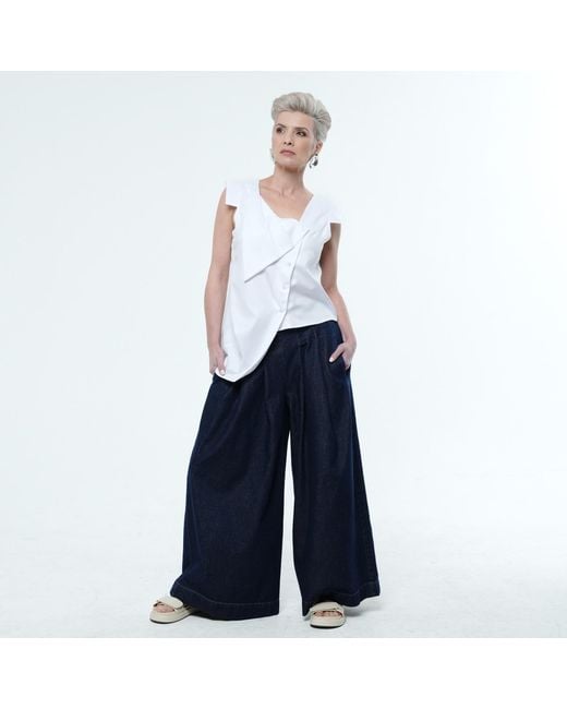 Metamorph Blue Asymmetrical Buttoned Top