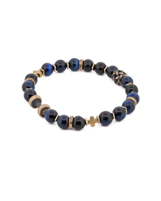 Ebru Jewelry Blue Tiger's Eye Dumbbell Beaded Bracelet for men