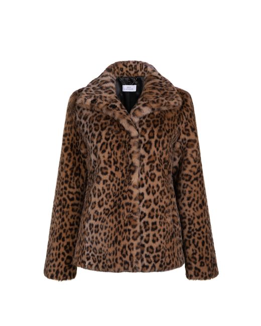 ISSY LONDON Brown Neutrals Claudia Luxe Faux Fur Jacket Leopard
