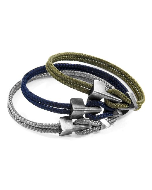 Anchor and Crew Metallic Classic Grey Brixham Silver & Rope Bracelet for men