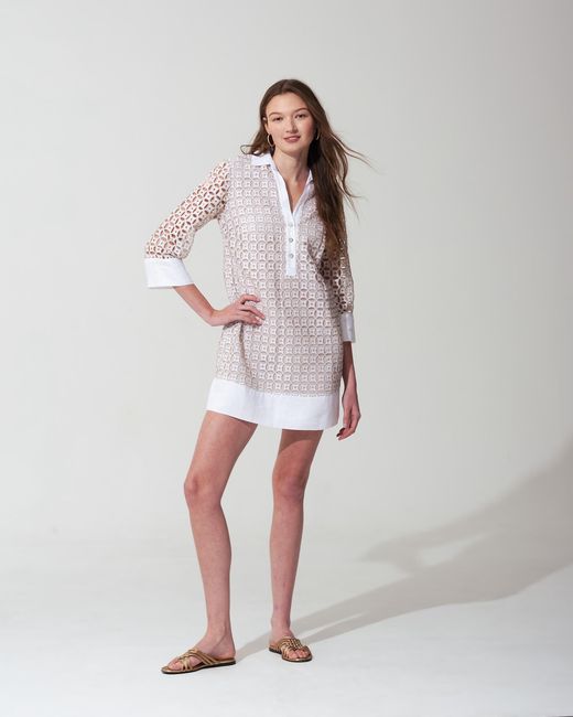 MARICEL White Petalo Sangallo Linen Mini Dress