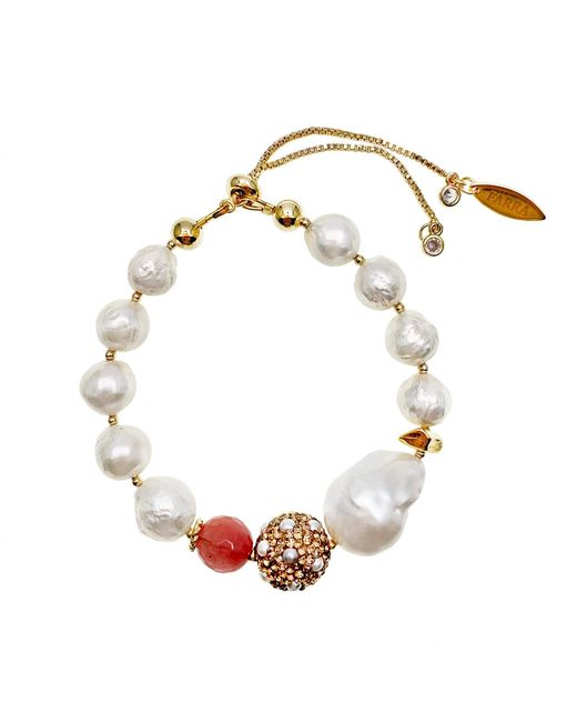 Farra Multicolor Freshwater Pearls With Watermelon & Rhinestone Bracelet