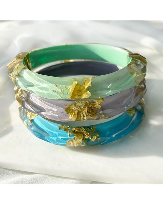 Gold & Honey Blue 24K Leaf Lucite Bangle