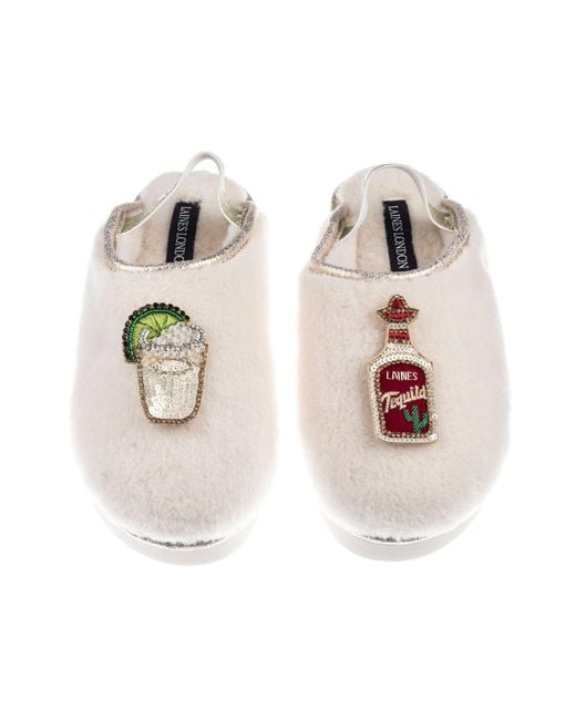 Laines London Multicolor Neutrals Flatform Cloud Closed Toe Slippers With Tequila Slammer Brooches
