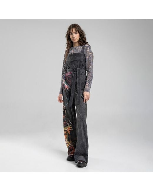 ARTISTA Black Washed Corduroy Floral Print Jumpsuit