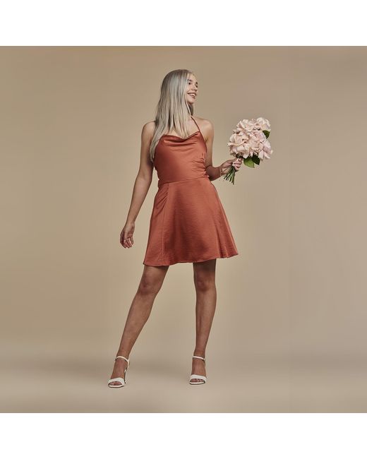 Altera London Red Backless Satin Slip Mini Dress