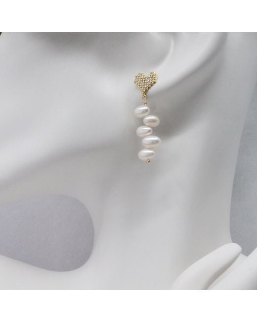Ninemoo Metallic Heartfelt Pearl String Earrings