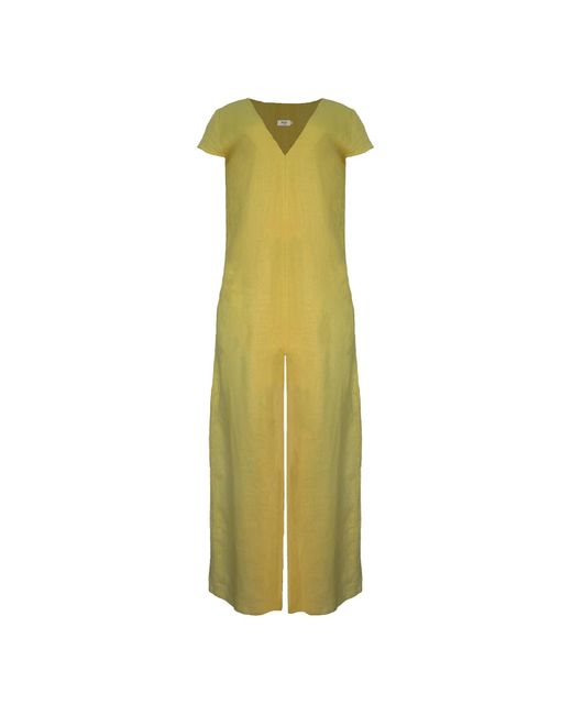Larsen and Co Green Pure Linen Casablanca Jumpsuit In Chartreuse