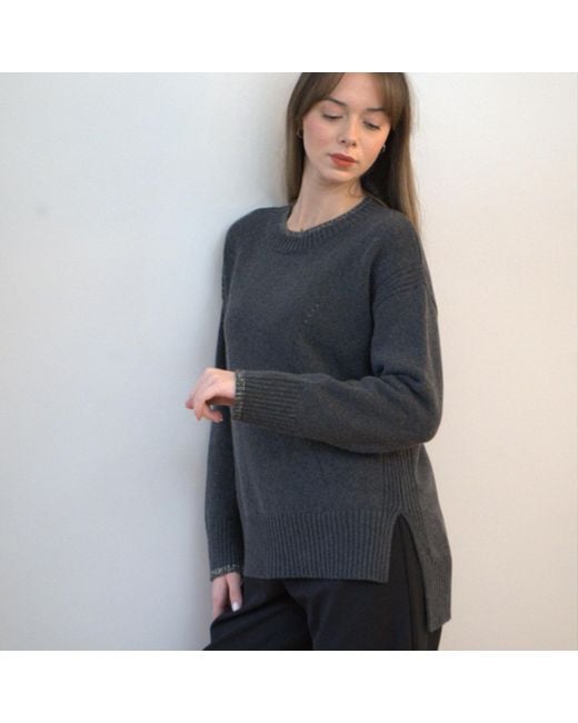 Nuvv Collection Black Wool And Cashmere Blend Round Necked Knit Sweater – Soft Neutral Tone