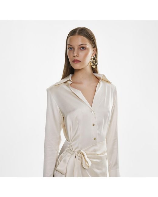 Lita Couture Natural Cream Satin Mini Wrap Dress