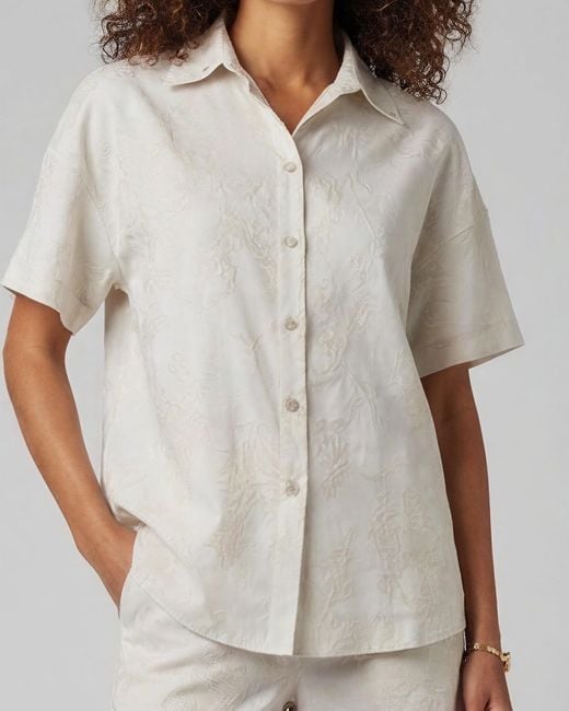 Lords of Harlech Gray Neutrals Lara Paisley Explosion Ivory Linen Printed Shirt