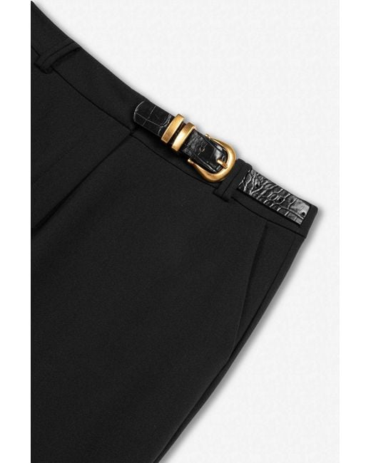 Nocturne Black Belted Straight-Leg Trousers