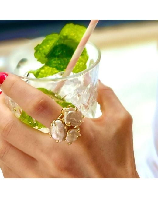 Farra Metallic Freshwater Pearls Statement Adjustable Ring