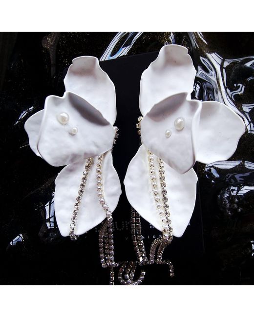 Laura Daili White Orchid Statement Earrings