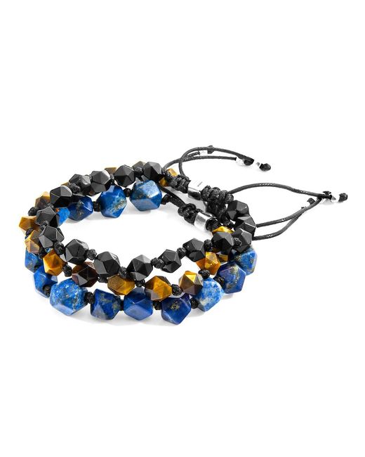 Anchor and Crew Black Agate Zebedee & Stone Beaded Macrame Bracelet for men