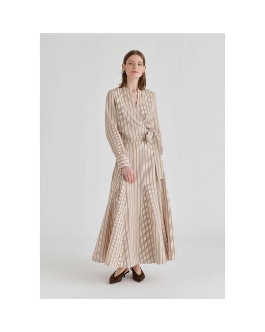 Paisie Natural Neutrals Split Collarless Wrap Top With Side-Tie Waist