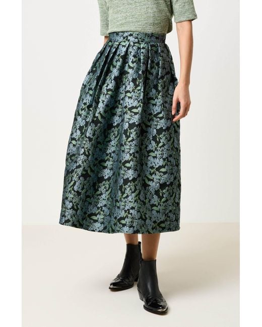 Louche Green Pasadena Blossom Jacquard Midi Skirt