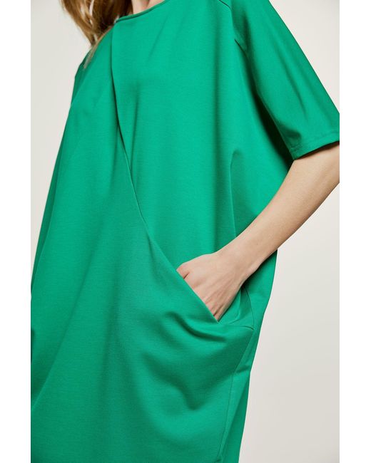 Conquista Green Punto Di Roma Batwing Dress