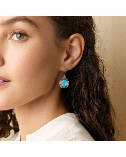 Isla Silver Blue Handmade Fire Opal Hook Earrings With Flower Detail