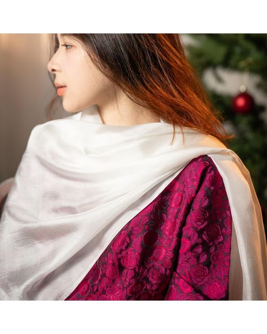 Silk and Bears White Pearl Silk Scarf – Hand-Dyed Mulberry Silk Shawl, Wedding & Bridesmaid Wrap