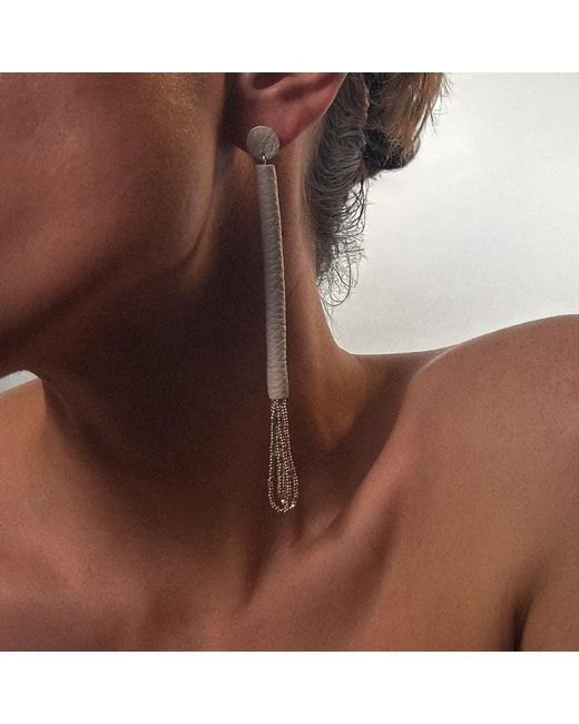 WAIWAI White Dewfall Leather Drop Earrings With Glass Beads
