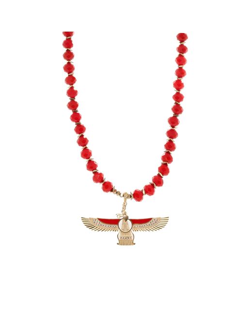 Ebru Jewelry Divine Protection Faravahar Symbol Pendant Red Beaded Necklace