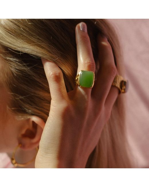 YAA YAA LONDON 'happy' Prehnite Green Gemstone Gold Ring