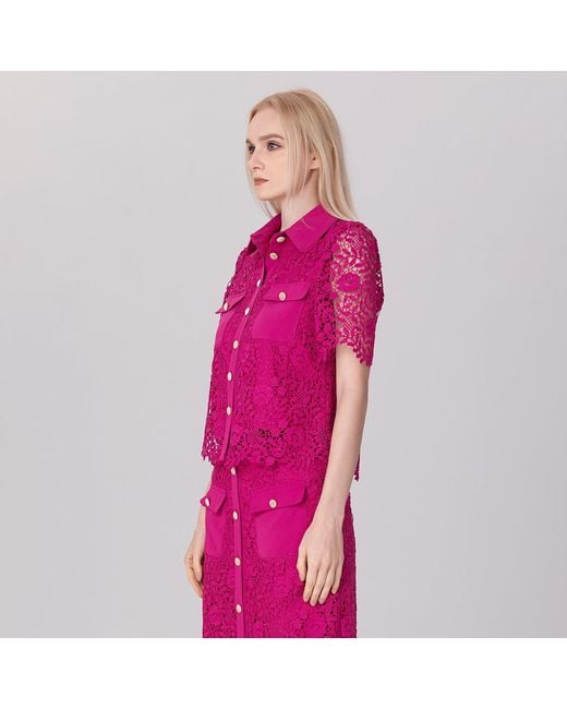 Smart and Joy Pink Lace And Center Buttons Shirt