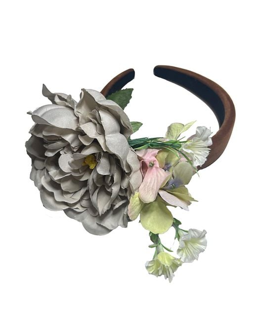 Natalia Petruch Green Selene Honey Amber Velvet Flower Headband – Faux Floral Statement Hair Accessory, Handmade
