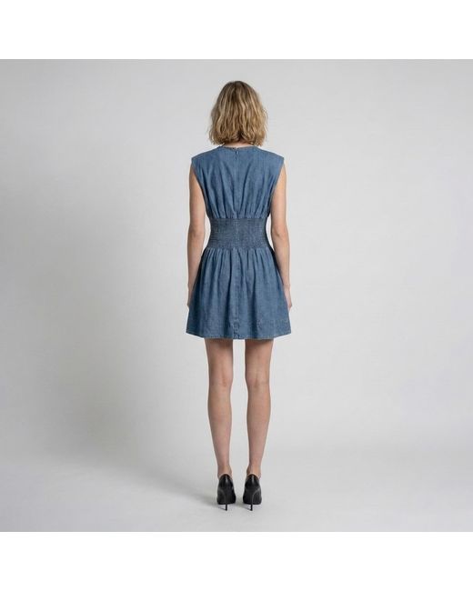 Modenaire Blue Denim Mini Dress Smocked Waist