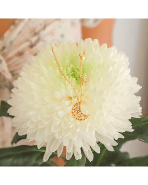 Luna Charles Metallic Flora Flower Moon Pendant Necklace