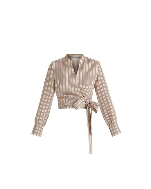 Paisie Natural Neutrals Split Collarless Wrap Top With Side-Tie Waist