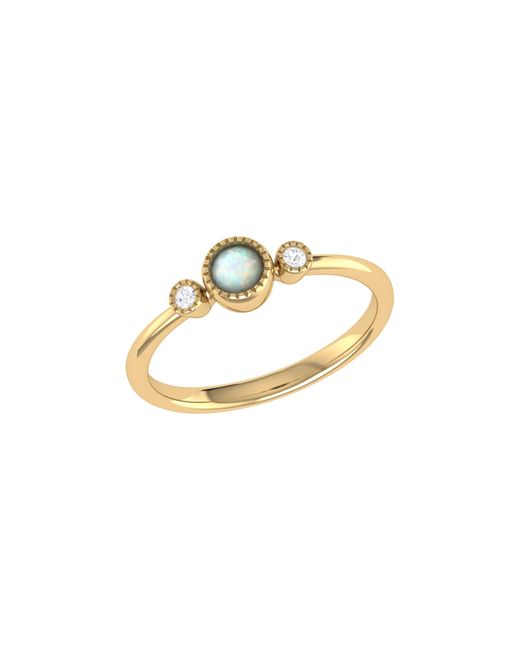LMJ Gray Round Cut Opal & Diamond Birthstone Ring In 14k Yellow Gold