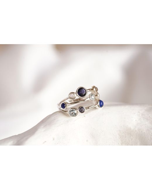 Isla Silver Blue Multi-Banded Iolite, Topaz, Moonstone & Lapis Statement Ring