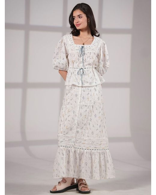 Rose & Nancy White Ella Pretty Priarie Print Cotton Blouse