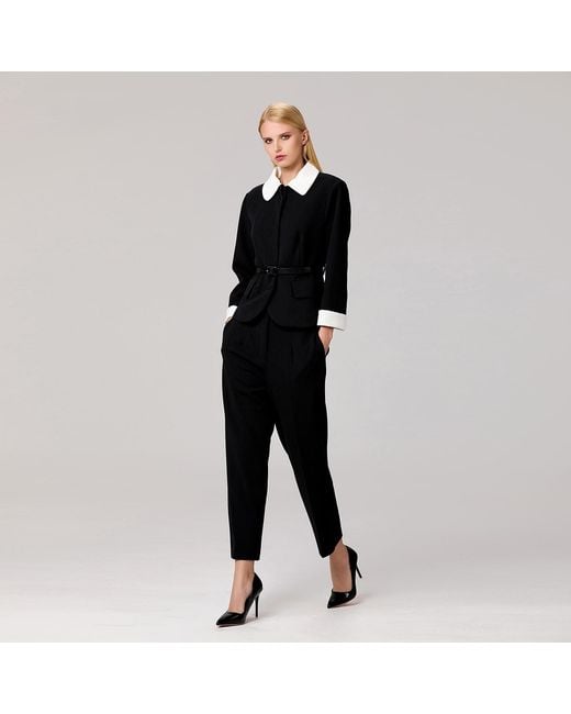 Smart and Joy Black Double Breasted Collar Jacket