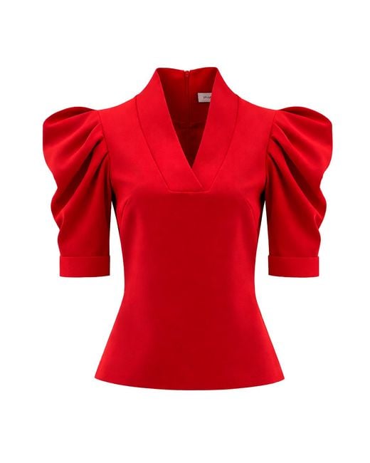 Julia Allert Red V-Neck Puff Sleeve Top