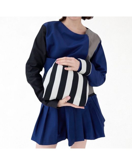 London Atelier Byproduct Black Striped Knitted Mini Tote Bag