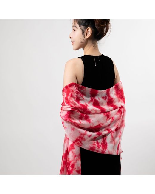 Silk and Bears Pink Crimson Bloom Shibori Silk Shawl – Hand-Dyed Mulberry Silk Wrap