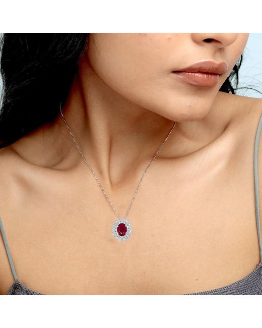 Artisan Red Oval Ruby & Diamond Floral Halo Pendant