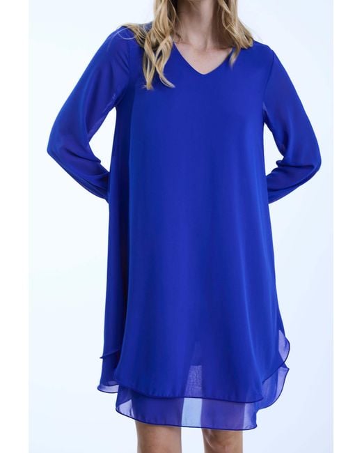 James Lakeland Blue Long Sleeve Royal Wave Hem Dress