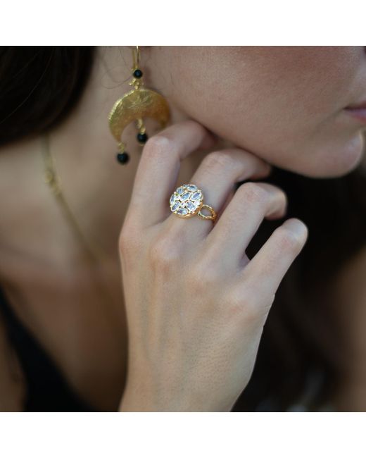 Ebru Jewelry Metallic Radiant Cluster Swarovski Crystal Adjustable Ring